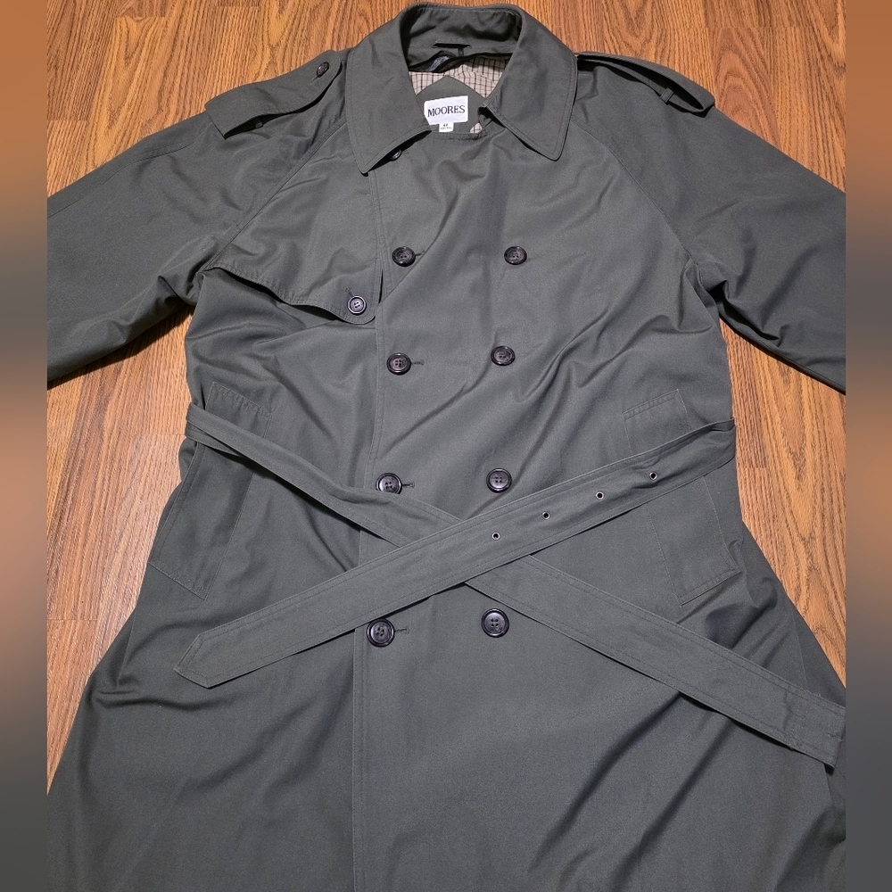 Moores Men’s Gray Double-Breasted Belted Trench Coat Rain Size 46 Regular A75 - Picture 5 of 14